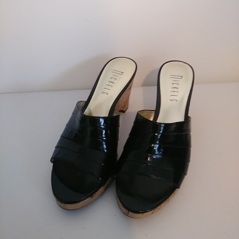 Nickels Platform Wedge Sandals Black & Cork 7M